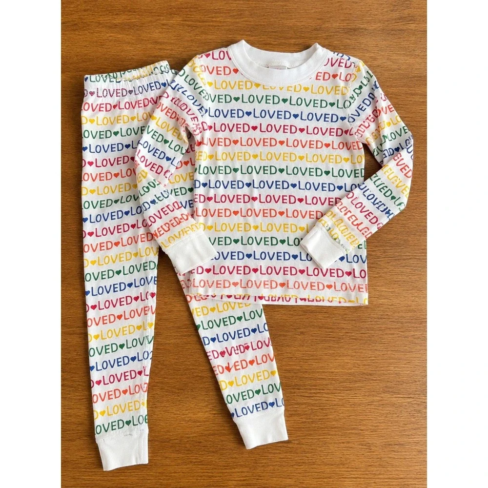 Hanna Andersson Kids 5 Loved Rainbow Heart Organic‎ Cotton Pajama Set 60599